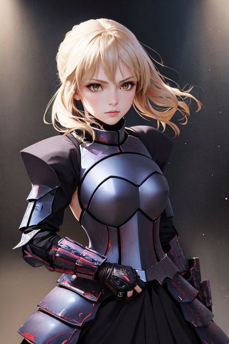 00050-3927783524-(masterpiece, best quality_1.2), solo, 1girl, sabaltarmor, serious, looking at viewer, armored dress, black armor, gauntlets.jpg
